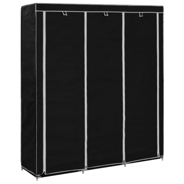 Armário com compartimentos e barras de tecido preto 150x45x175 cm D
