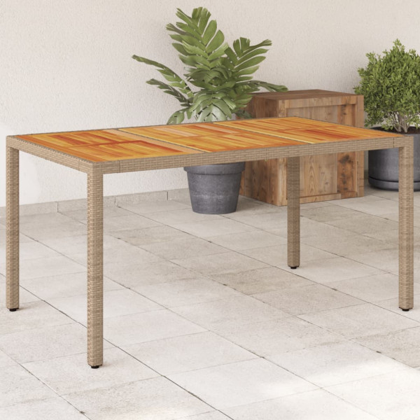 Mesa de jardim em vime PE e madeira de acácia bege 150x90x75 cm D