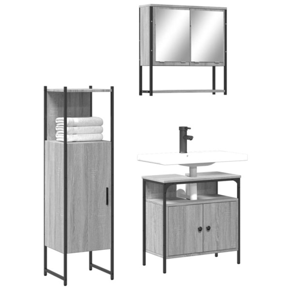 Set de muebles de baño 3 pzas madera contrachapada gris sonoma D