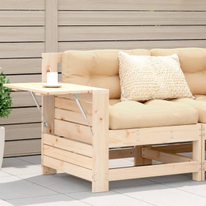 Sofá de jardín con reposabrazo mesa auxiliar madera maciza pino D