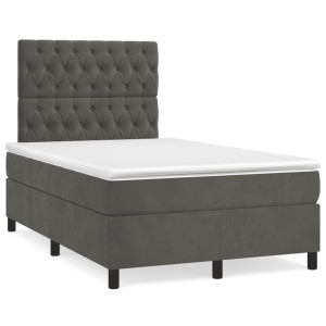 Cama box spring colchón y LED terciopelo gris oscuro 120x190 cm D