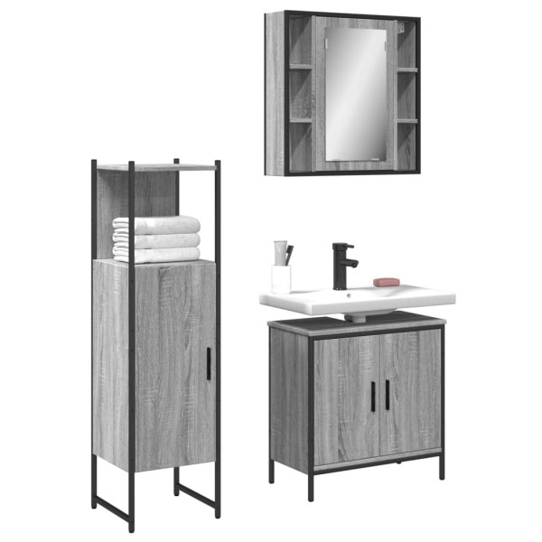 Set de muebles de baño 3 pzas madera contrachapada gris sonoma D