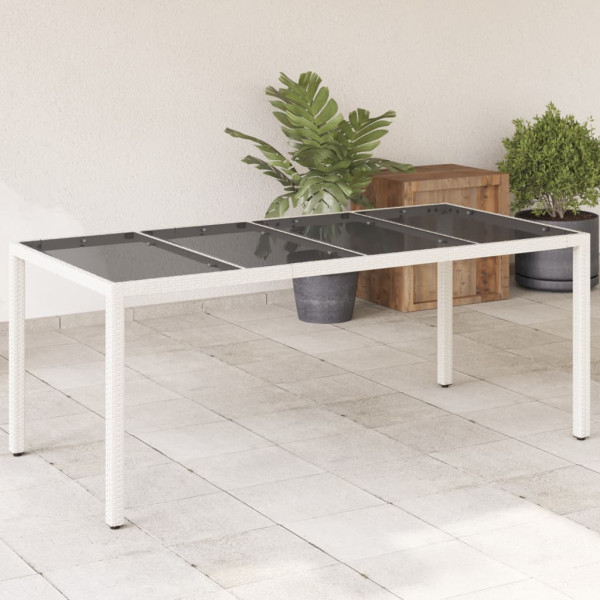 Mesa de jardín superficie de vidrio ratán PE blanco 190x90x75cm D