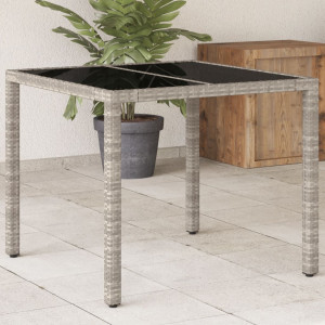 Mesa de jardín superficie vidrio ratán PE gris claro 90x90x75cm D