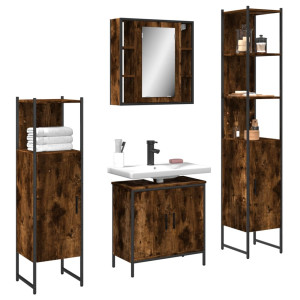 Set de muebles de baño 4 piezas madera contrachapada roble humo D