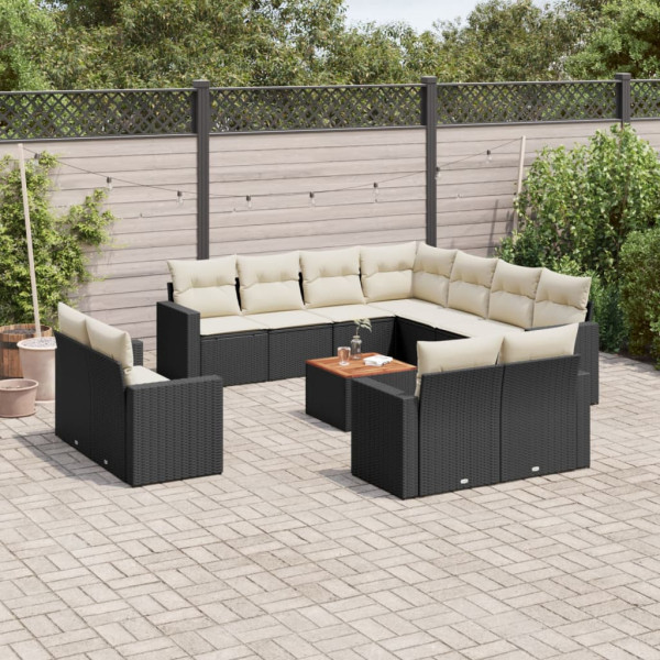 Conjunto de sofá e almofada de jardim 12 peças de rattan sintético preto D