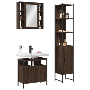 Set de muebles de baño 3 pzas madera contrachapada roble marrón D