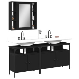 Set de muebles de baño 3 piezas madera contrachapada negro D