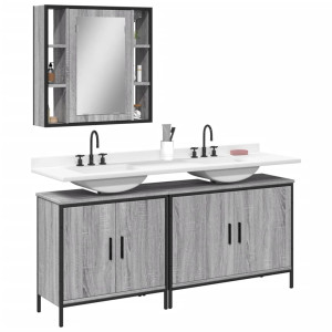 Set de muebles de baño 3 pzas madera contrachapada gris sonoma D