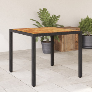 Mesa de jardín superficie madera acacia ratán negro 90x90x75 cm D
