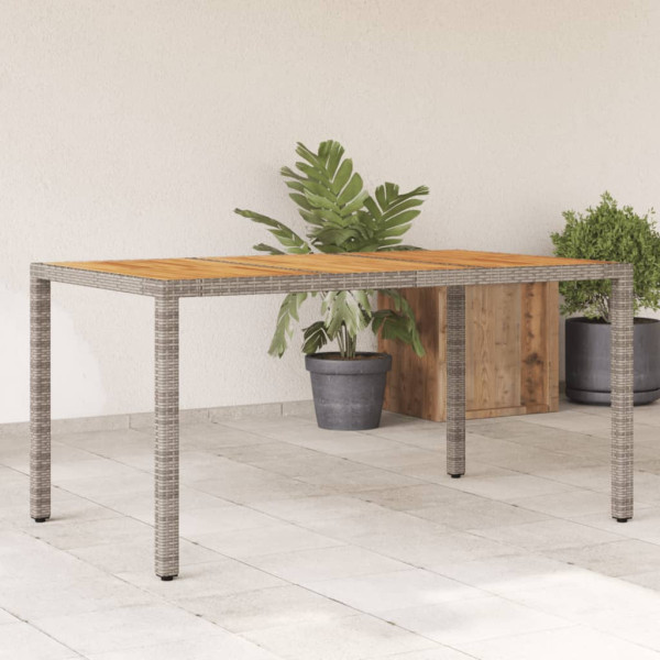 Mesa de jardim em rattan cinza com superfície de madeira de acácia 150x90x75cm D