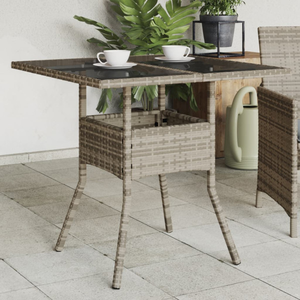 Superfície de vidro para mesa de jardim PE rattan cinza 80x80x75 cm D