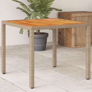 Mesa de jardín de ratán PE y madera acacia beige 90x90x75 cm D
