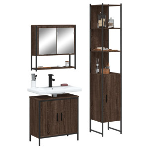 Set de muebles baño 3 pzas madera contrachapada roble marrón D