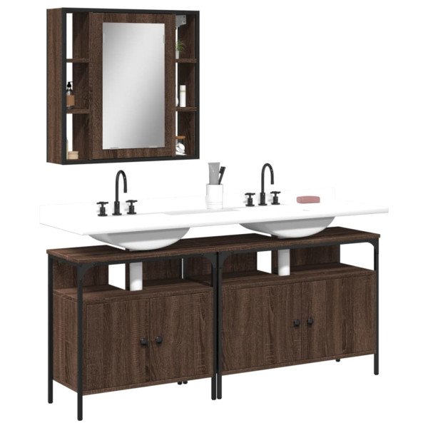 Set de muebles de baño 3 pzas madera contrachapada roble marrón D