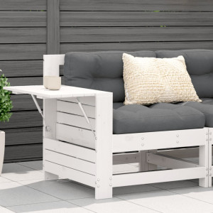 Sofá de jardín con reposabrazo mesa auxiliar madera pino blanco D