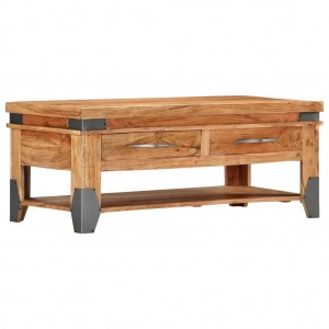 Mesa de centro de madera maciza de acacia 110x52x45 cm D