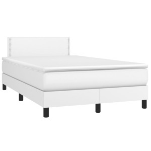 Cama box spring colchón y LED cuero sintético blanco 120x190 cm D