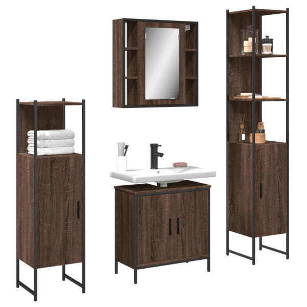 Set de muebles de baño 4 pzas madera contrachapada marrón roble D