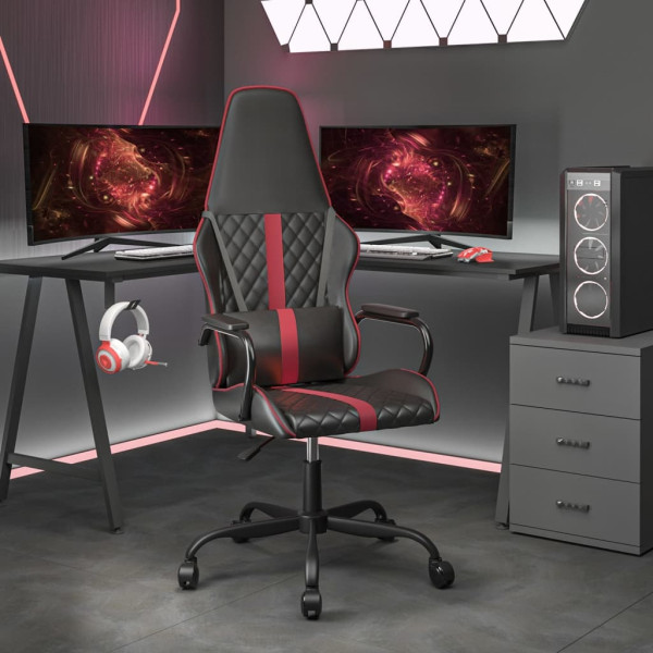 Silla gaming cuero sintético negro y rojo vino tinto D