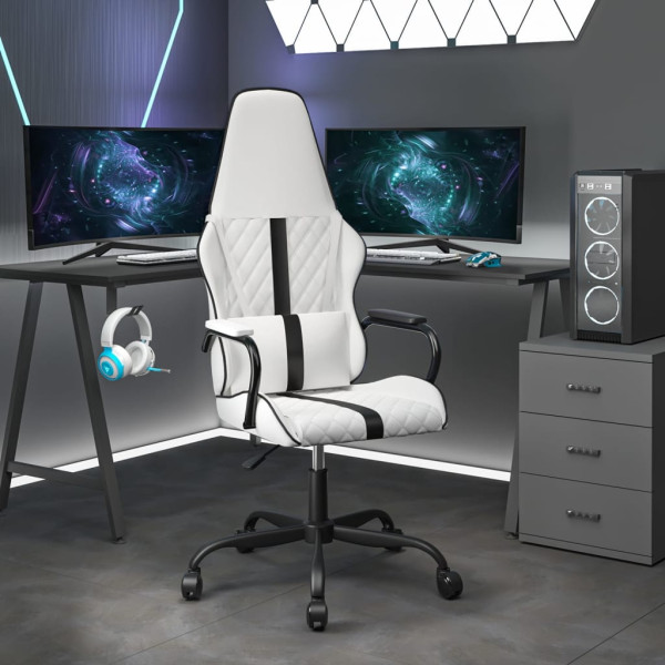 Silla gaming cuero sintético blanco y negro D