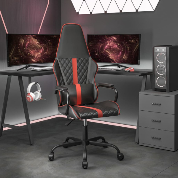 Silla gaming con masaje cuero sintético rojo y negro D