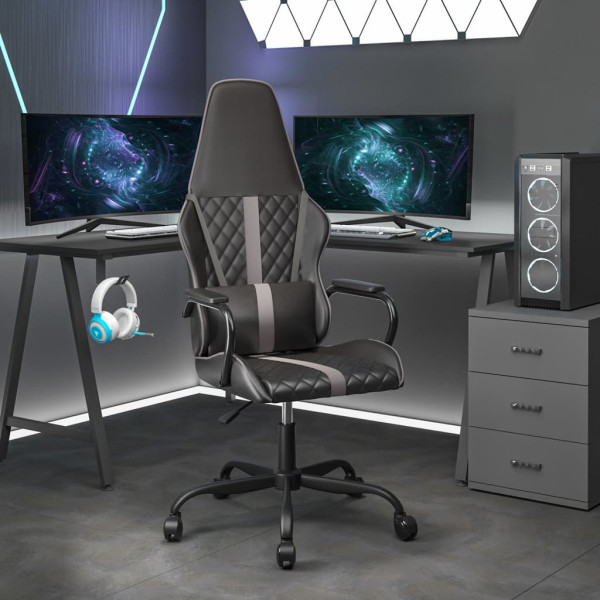 Silla gaming cuero sintético negro y gris D