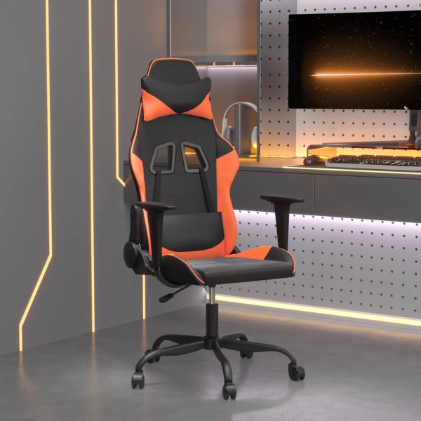 Silla gaming de masaje cuero sintético negro y naranja D