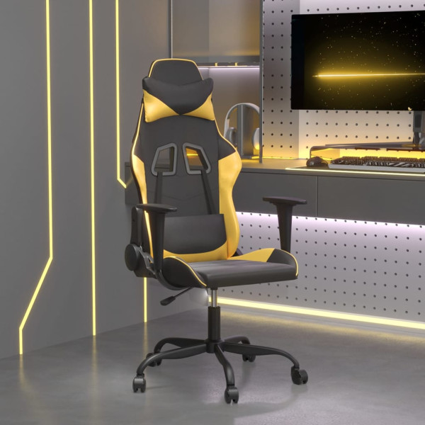 Silla gaming cuero sintético negro y dorado D