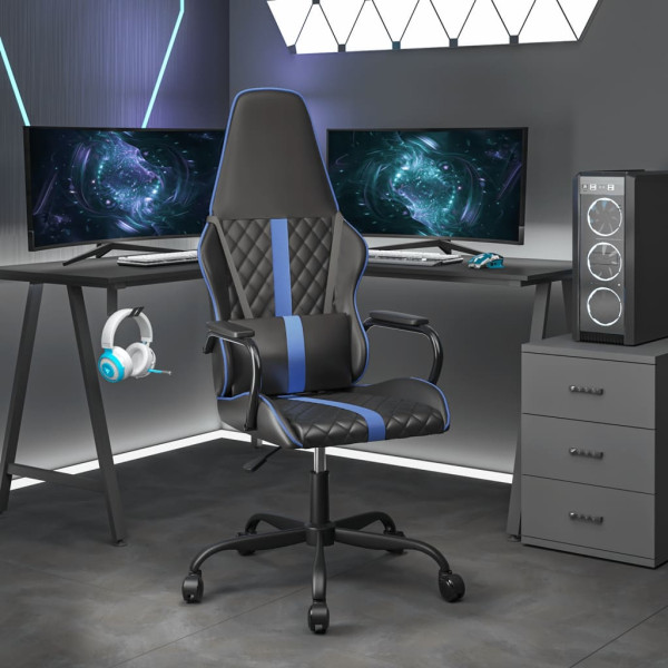 Silla gaming con masaje cuero sintético azul y negro D