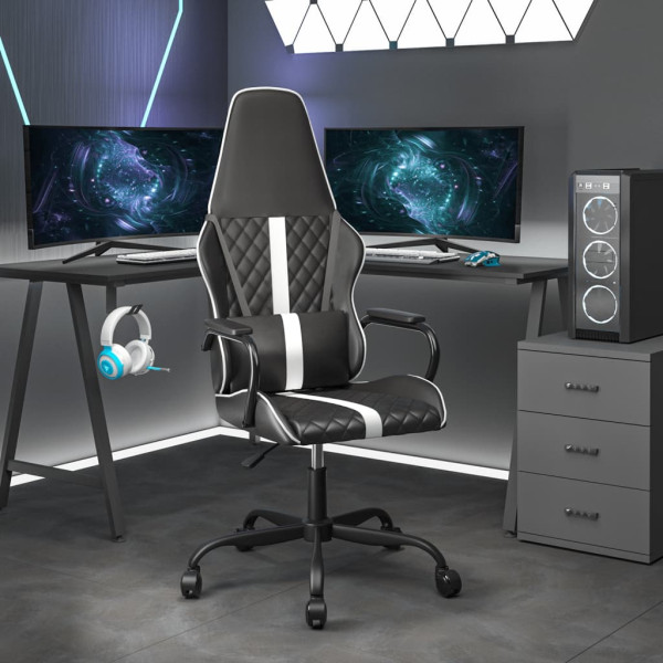 Silla gaming de masaje cuero sintético blanco y negro D