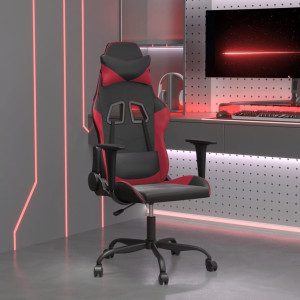 Silla gaming de masaje cuero sintético negro y rojo vino tinto D