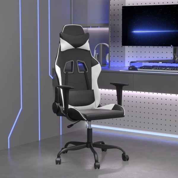 Silla gaming de masaje cuero sintético negro y blanco D