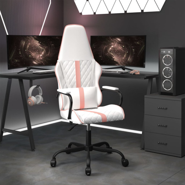 Silla gaming cuero sintético blanco y rosa D