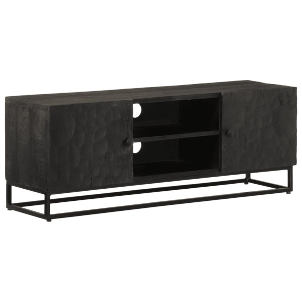 Mueble de TV madera maciza de mango y hierro negro 110x30x40 cm D