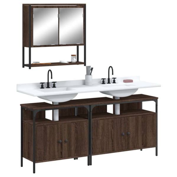 Set de muebles baño 3 pzas madera contrachapada roble marrón D