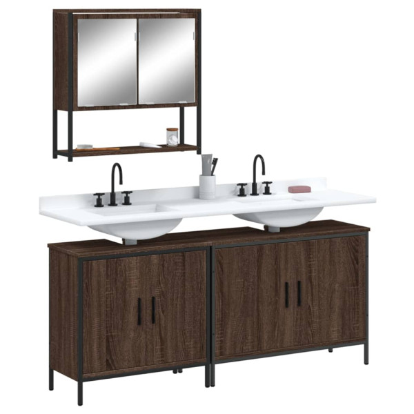 Set de muebles baño 3 pzas madera contrachapada roble marrón D