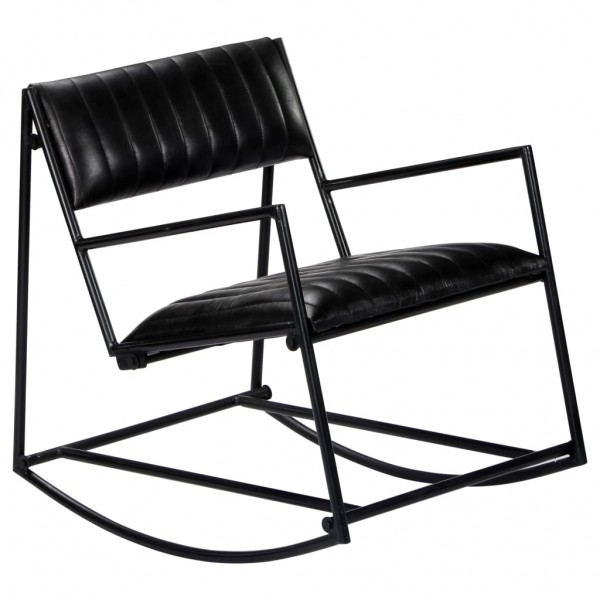 Cadeira de balanço de couro real preto D