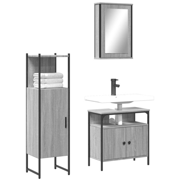 Set de muebles de baño 3 pzas madera contrachapada gris sonoma D