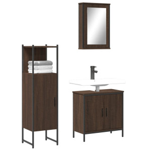 Set de muebles baño 3 pzas madera contrachapada roble marrón D