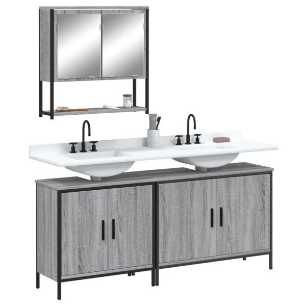 Set de muebles de baño 3 pzas madera contrachapada gris sonoma D