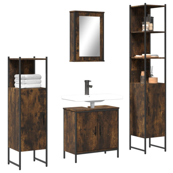 Set de muebles baño 4 pzas madera contrachapada roble ahumado D