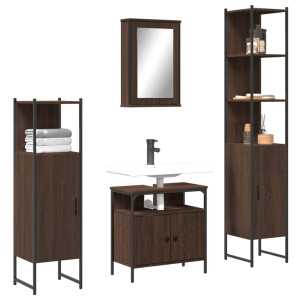 Set de muebles baño 4 pzas madera contrachapada roble marrón D