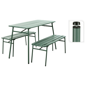 ProGarden Conjunto de 3 peças de mesa e banco de jardim em aço verde D
