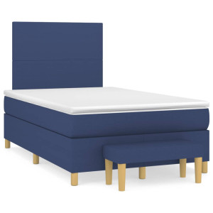 Cama box spring con colchón tela azul 120x190 cm D