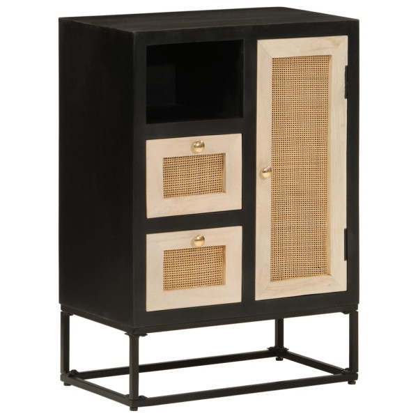 Aparador de hierro y madera maciza de mango negro 55x30x76 cm D