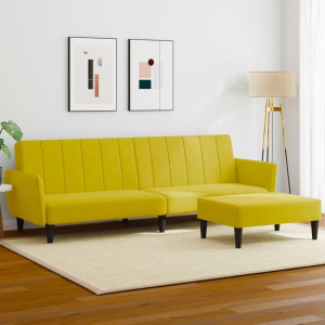 Sofá cama de 2 plazas con taburete terciopelo amarillo D