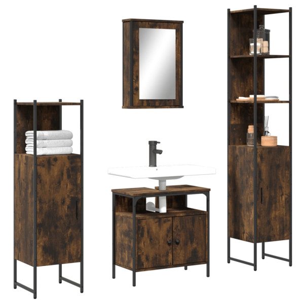 Set de muebles baño 4 pzas madera contrachapada roble ahumado D