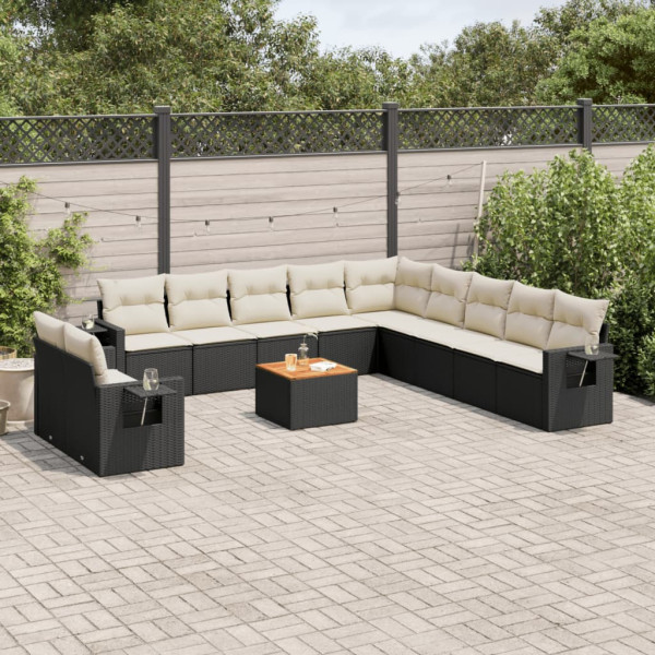 Conjunto de sofá e almofada de jardim 12 peças de rattan sintético preto D