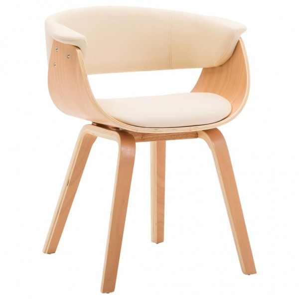 Cadeira de jantar de madeira curva e couro sintético creme D